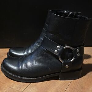 Frye Black Leather Harness Boots